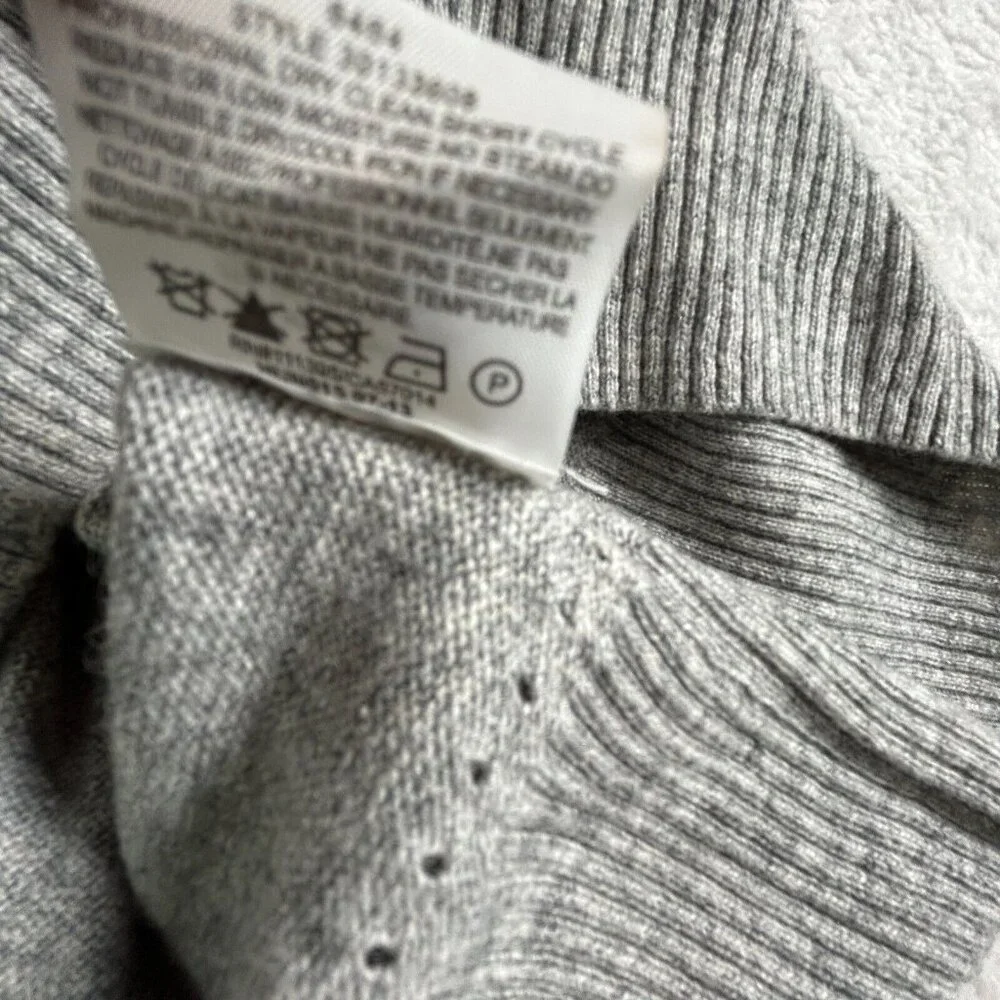 Tory Burch Womens Giselle Rib-Trim Sweater XS Gray Wool Cashmere Blend Pullover